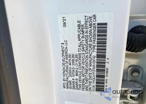 2021 Honda Accord Sport z USA, uszkodzony, nr VIN 1HGCV1F37MA109742